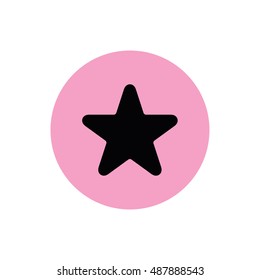 Black round star icon vector. Pink circle. Pink button