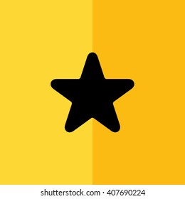 Black round star vector icon. Yellow background