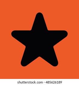 Black round star vector icon. Orange background