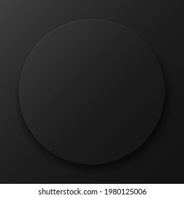 Black round sticker on a dark background. Template for your design presentation, banner or brochure. Vector illustration. EPS 10.