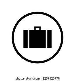 Black round suitcase with handle icon,  simple clear sign & symbol, glyphs flat design button vector eps 10 isolated on white background