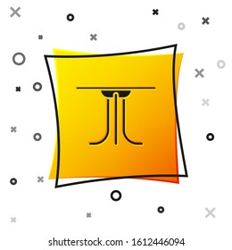 Black Round table icon isolated on white background. Yellow square button. Vector Illustration