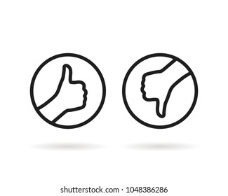 black round thin line thumbs up and down. concept of survey arm gesture like live or die and correct or incorrect people responsiveness. linear modern ui logotype graphic design isolated on white