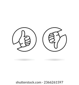 black round thin line thumbs up and down. concept of survey arm gesture like live or die and correct or incorrect people responsiveness. linear modern ui logotype graphic design isolated on white