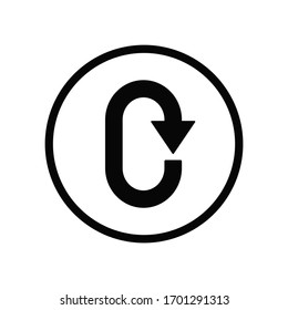 Icono de flecha de giro en círculo negro, puntero simple redo restablecer diseño plano infográfico pictograma vector, botón web del logotipo de la aplicación ui ux elementos de interfaz aislados en fondo blanco