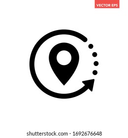 Black round update position icon, simple tracking state geotag pointer flat design vector pictogram, infographic interface elements for app logo web website button ui ux isolated on white background