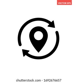 Black round update position mark icon, simple order tracking state flat design vector pictogram, infographic interface elements for app logo web website button ui ux isolated on white background