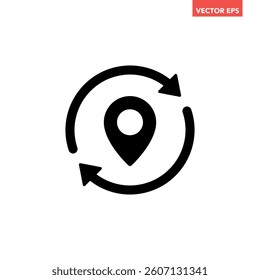 Black round update position mark icon, simple order tracking state flat design vector pictogram, infographic interface elements for app logo web website button ui ux isolated on white background