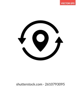 Black round update position mark icon, simple order tracking state flat design vector pictogram, infographic interface elements for app logo web website button ui ux isolated on white background