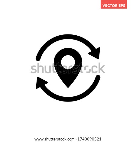 Black round update position mark icon, simple tracking state flat design vector pictogram, infographic interface elements for app logo web website banner button ui ux isolated on white background