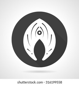 Black round vector icon with white silhouette fish slice. Seafood menu, fish menu, ingredient. Web design elements.