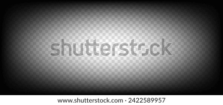 Black round vignette gradient background on grid background as a transparent png. Vector design element for movie