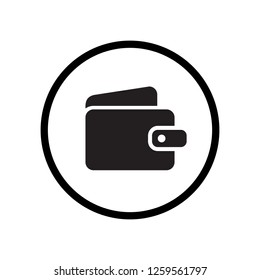 Black round wallet button icon, simple glyphs flat design vector eps 10 interface elements for app ui ux web button banner isolated on white background