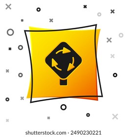 Icono de tráfico de la Glorieta Negra aislado sobre fondo blanco. Señal de tráfico circular. Botón cuadrado amarillo. Vector