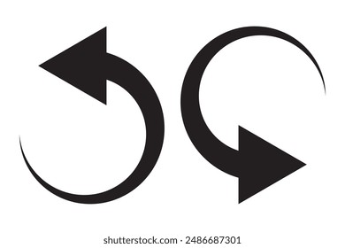 Black rounded arrow, vector, silhouette. Curve arrow, recycle, refresh icon isolated on white background. Direction arrow symbol. Arrow icon for web site app, design, logo.