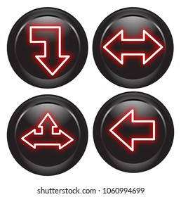 Black rounded buttons with red direction dotted arrows. Vector 3d (1 OF 4)