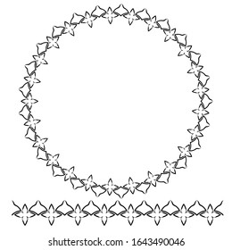 Black Rounded Corner Circle Floral Frame, Isolated On White 
