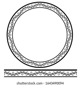 Black Rounded Corner Circle Floral Frame, Isolated On White 
