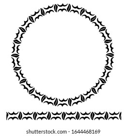Black Rounded Corner Circle Floral Frame, Isolated On White 
