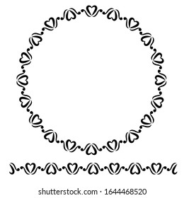 Black Rounded Corner Circle Floral Frame, Isolated On White 
