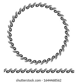 Black Rounded Corner Circle Floral Frame, Isolated On White 
