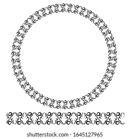 Black Rounded Corner Circle Floral Frame, Isolated On White 
