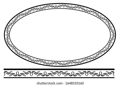 Black Rounded Corner Oval Floral Frame, Isolated On White 
