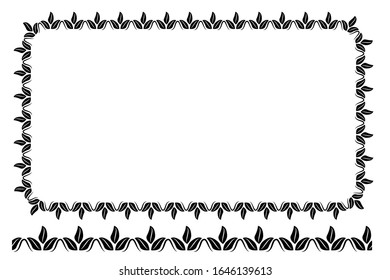 Black Rounded Corner Rectangle Floral Frame, Isolated On White 
