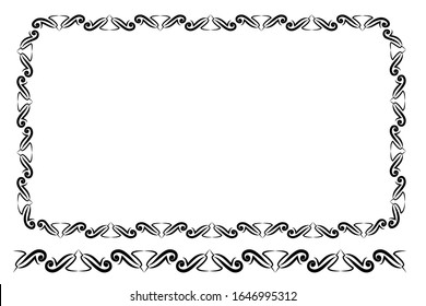 Black Rounded Corner Rectangle Floral Frame, Isolated On White 
