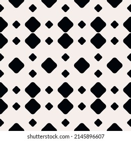 Black rounded diamonds, seamlessly knitted into a simple pattern. Vector rhombuses on a white background in a simple minimal pattern.