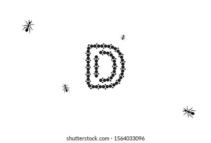 Black rounded font. Vector alphabet with dots effect letter D