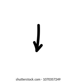 black rounded hand drawn cartoon arrow down. flat  icon. Download sign. isolated on white.