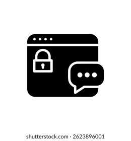Black Rounded Rectangle Icon with Lock and Comment Bubble for Secure Messaging