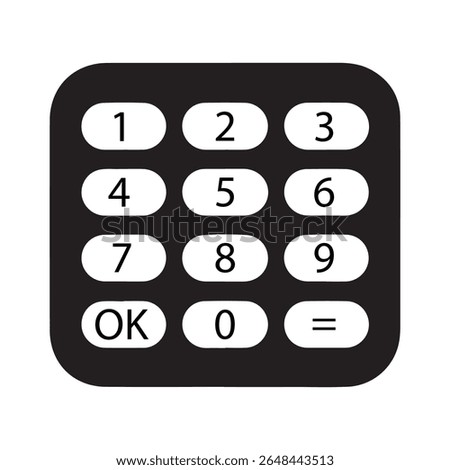 A black rounded square keypad with white oval buttons displaying numbers and symbols.
