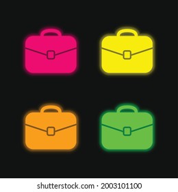 Herramienta maleta redondeada negra, icono de vector neonato brillante de cuatro colores