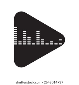 A black rounded triangle play button contains a white equalizer graphic with varying bar heights.