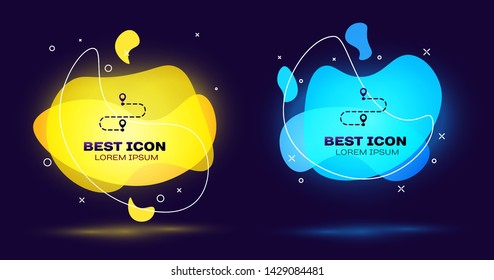 Black Route location icon isolated on blue background. Map pointer sign. Concept of path or road. GPS navigator. Set of liquid color abstract geometric shapes. Vector Illustration