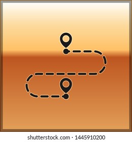 Black Route location icon isolated on gold background. Map pointer sign. Concept of path or road. GPS navigator.  Vector Illustration