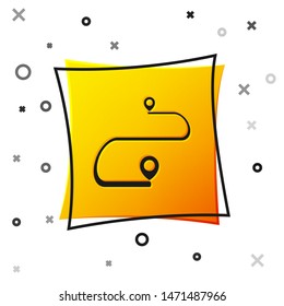 Black Route location icon isolated on white background. Map pointer sign. Concept of path or road. GPS navigator. Yellow square button. Vector Illustration