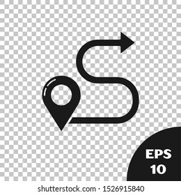 Black Route location icon isolated on transparent background. Map pointer sign. Concept of path or road. GPS navigator.  Vector Illustration