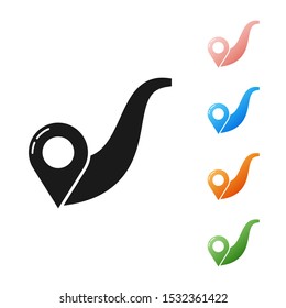 Black Route location icon isolated on white background. Map pointer sign. Concept of path or road. GPS navigator. Set icons colorful. Vector Illustration