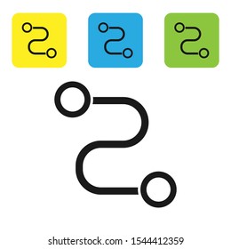 Black Route location icon isolated on white background. Map pointer sign. Concept of path or road. GPS navigator. Set of colorful square icon buttons. Vector Illustration