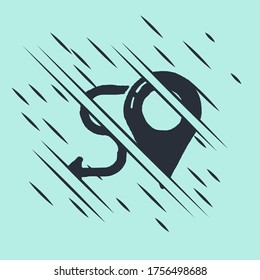 Black Route location icon isolated on green background. Map pointer sign. Concept of path or road. GPS navigator. Glitch style. Vector Illustration