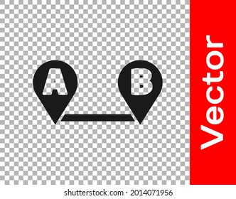 Black Route location icon isolated on transparent background. Map pointer sign. Concept of path or road. GPS navigator.  Vector Illustration