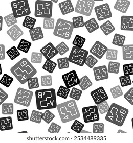 Black Route location icon isolated seamless pattern on white background. Map pointer sign. Concept of path or road. GPS navigator.  Vector