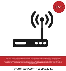Black Router and wi-fi signal symbol icon isolated on white background. Wireless ethernet modem router. Computer technology internet. Vector Illustration