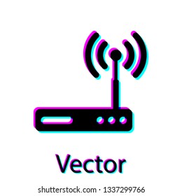 Black Router and wi-fi signal symbol icon isolated on white background. Wireless ethernet modem router. Computer technology internet. Vector Illustration