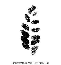 Black rowan or sorb silhouette with leaf of tree. Single isolated clipart. Prints of leaves on branch. Flora and nature theme for paper cutting scrapbook design