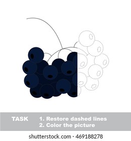 Black rowan in vector to be traced. Restore dashed line and color the picture. Easy educational kid gaming with simple level of difficulty.