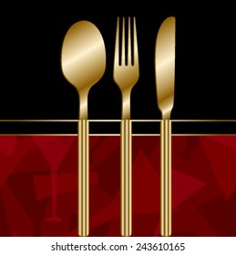 black royal menu with red wine glass pattern & gold cutlery
